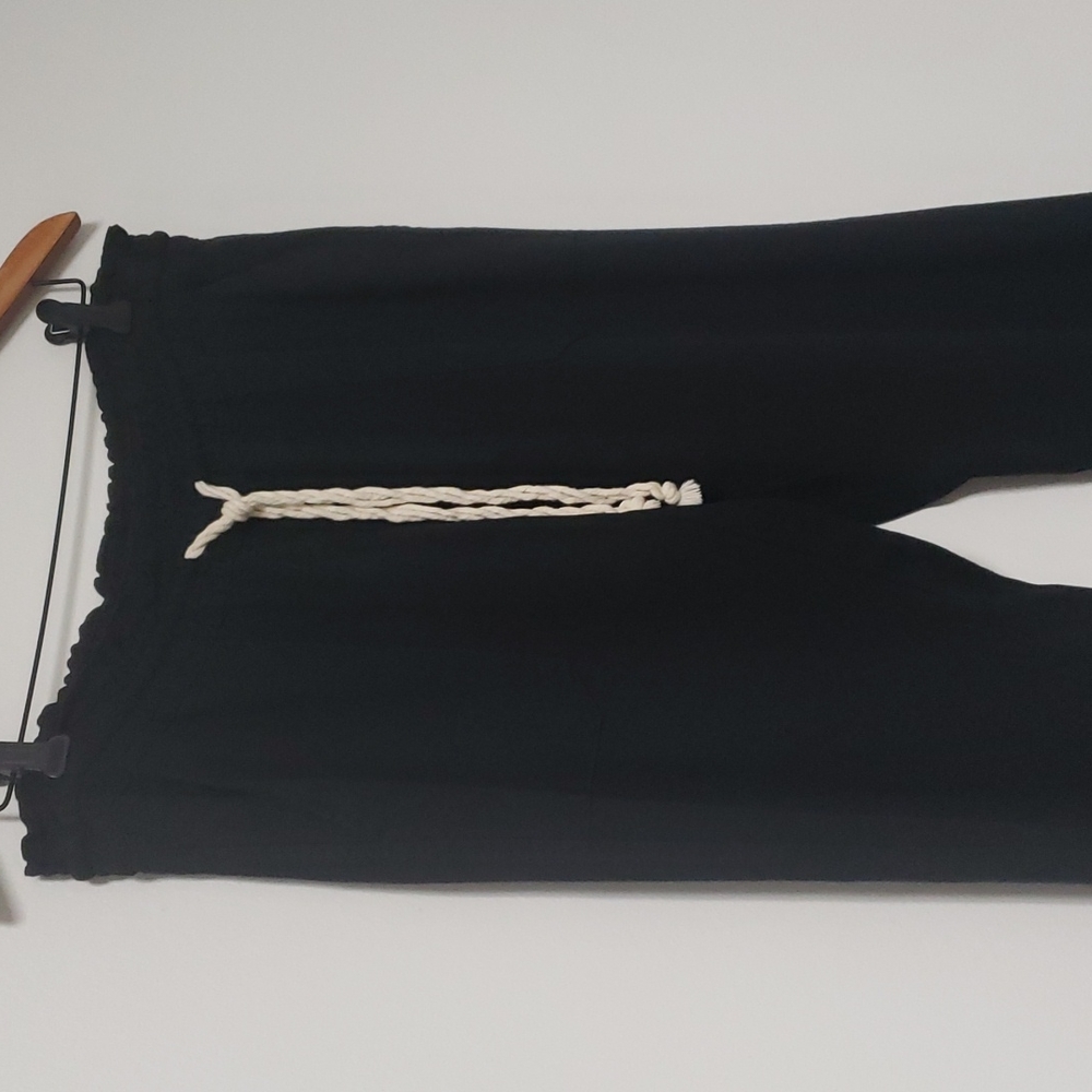 Roxy linen black drawstring pants wide-leg size large long length - Picture 2 of 15